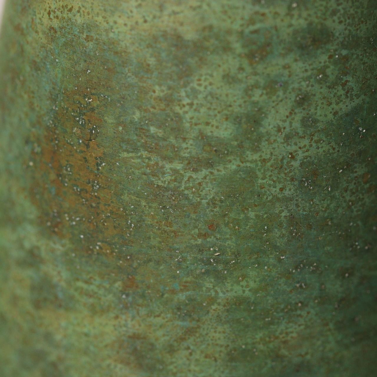 Fujii Soki Japanese Bronze Flower Vase Green Patina Pestle Shape Tomobako BV7198