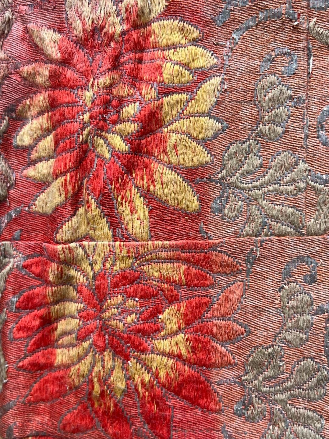 Antique 19th 20th C. Japanese Kinran Brocade Buddhist Temple Banner Phoenix3