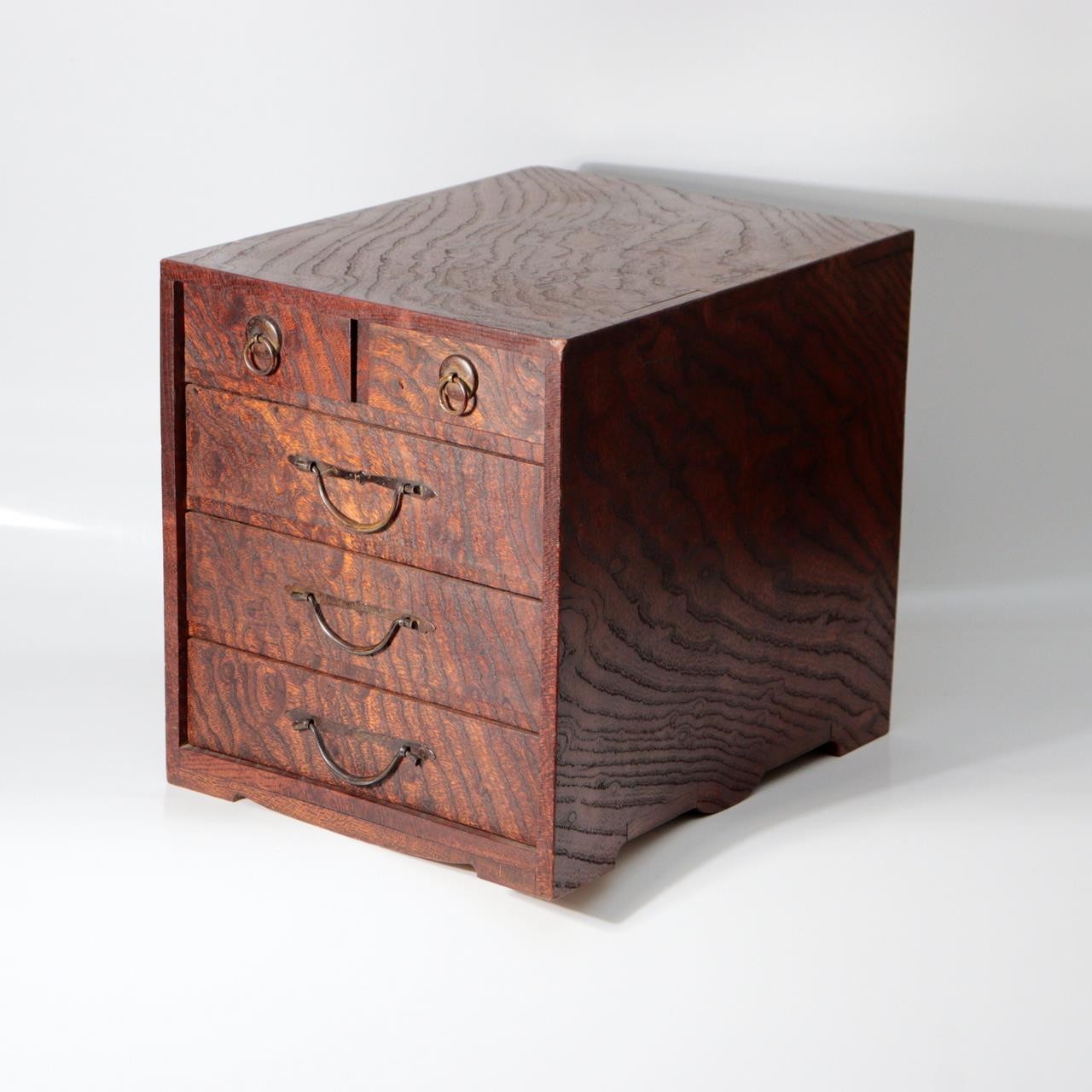 Taisho Showa Japanese Tamamoku Wood Small Chest Ko-dansu Inkstone Drawer WO6300