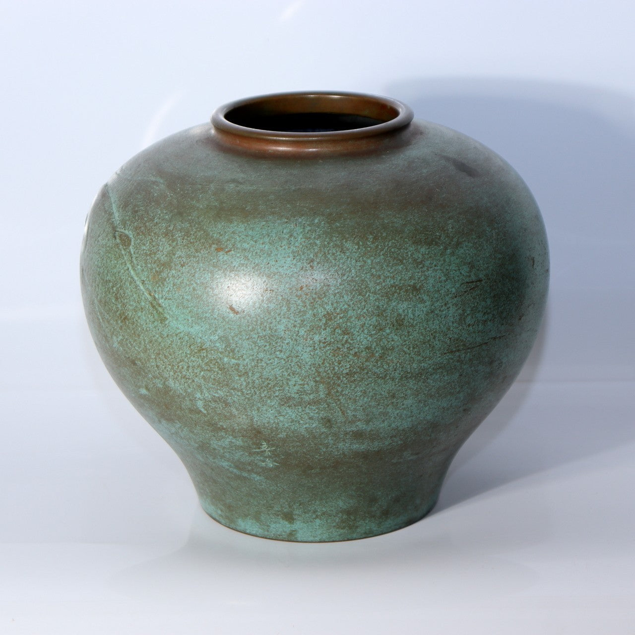 Vintage Heavyweight Japanese Bronze Vase Engraved carp Motif Verdigris Patina2