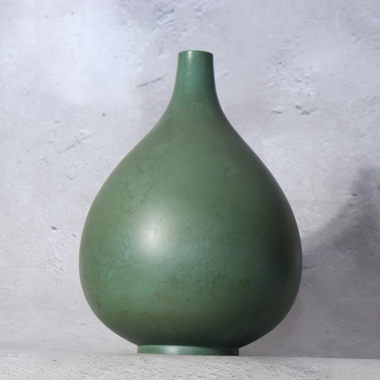 Japanese Bronze Bud Vase Houun  Matte Green Shizuku Teardrop Takaoka Copperware15