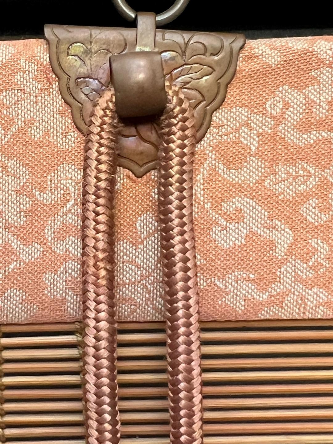 Vintage Japanese Bamboo Sudare Blinds Set of 2 Fabric Border Tassels VG4269