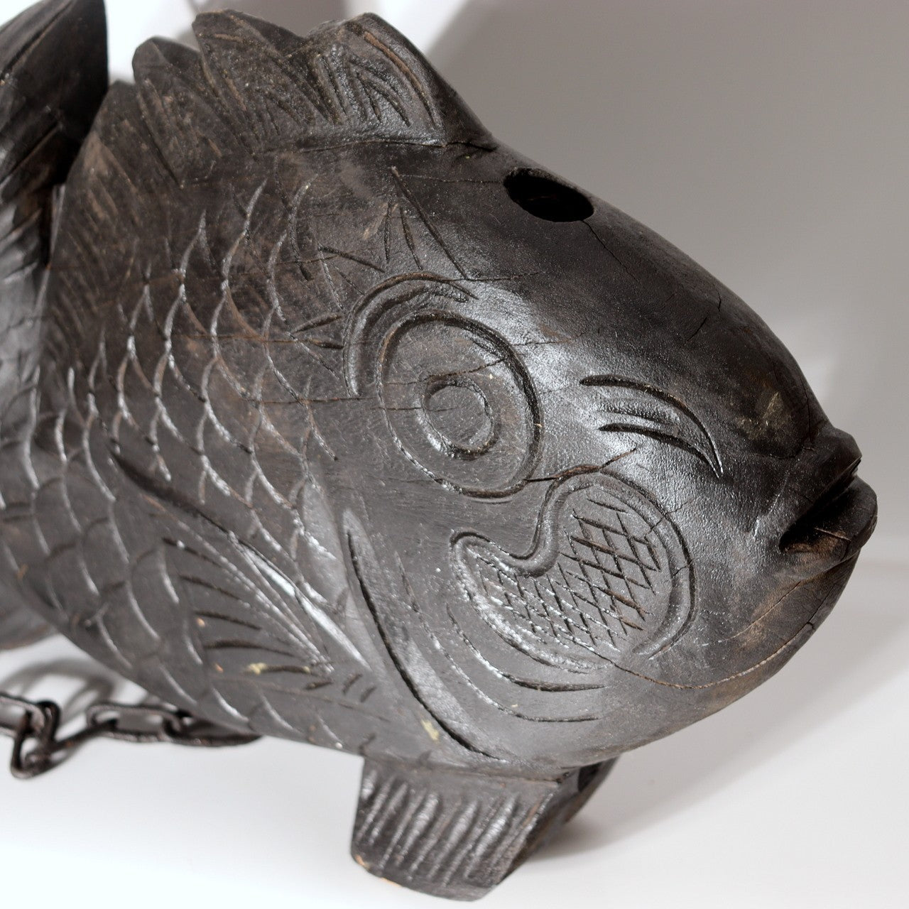 Japanese Wood Carved Tai Sea Bream Fish Jizaikagi Yokogi Hearth Hook WO5414