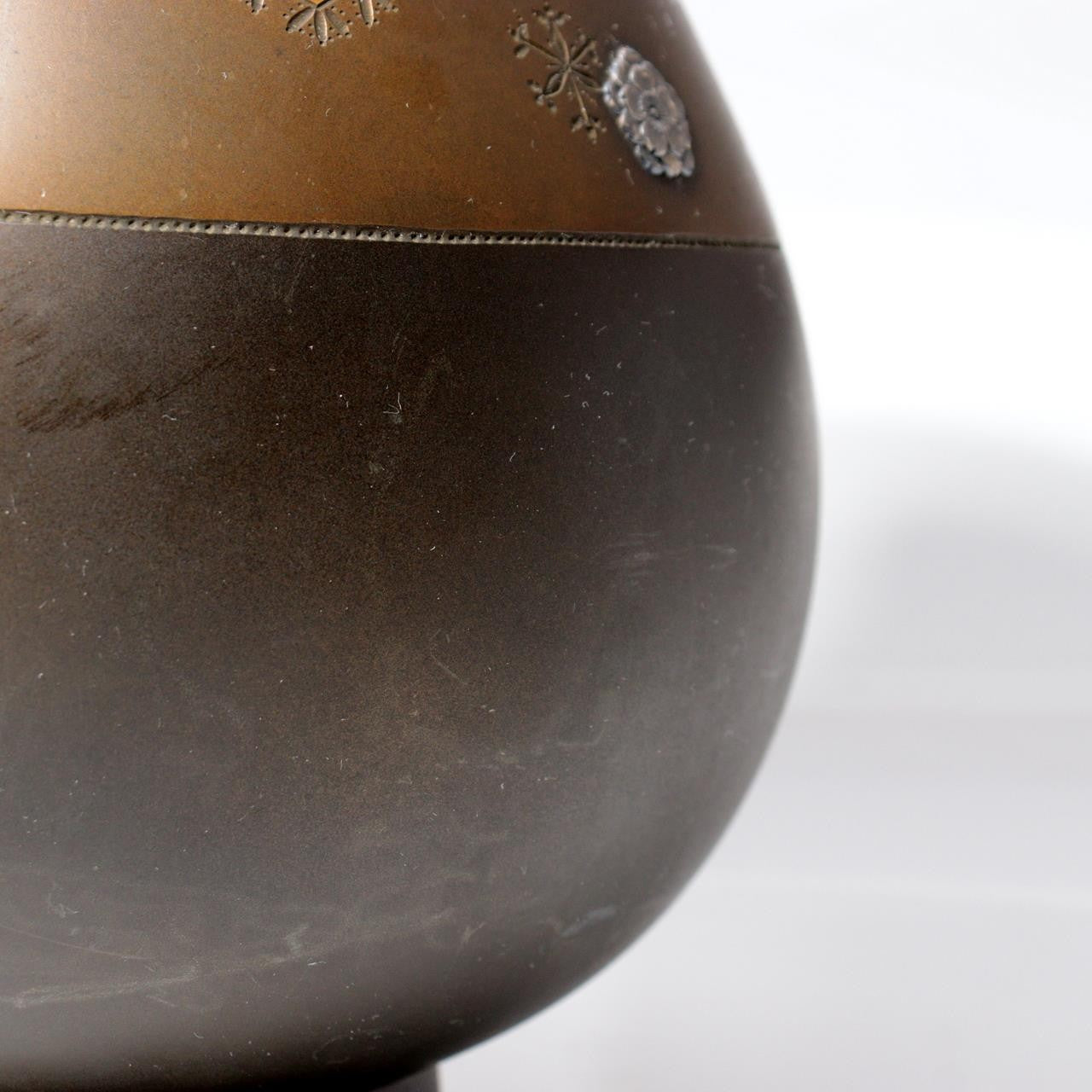 Antique Japanese Bronze Vase Silver Brass Inlay Sakura Snowflake Pattern 193214