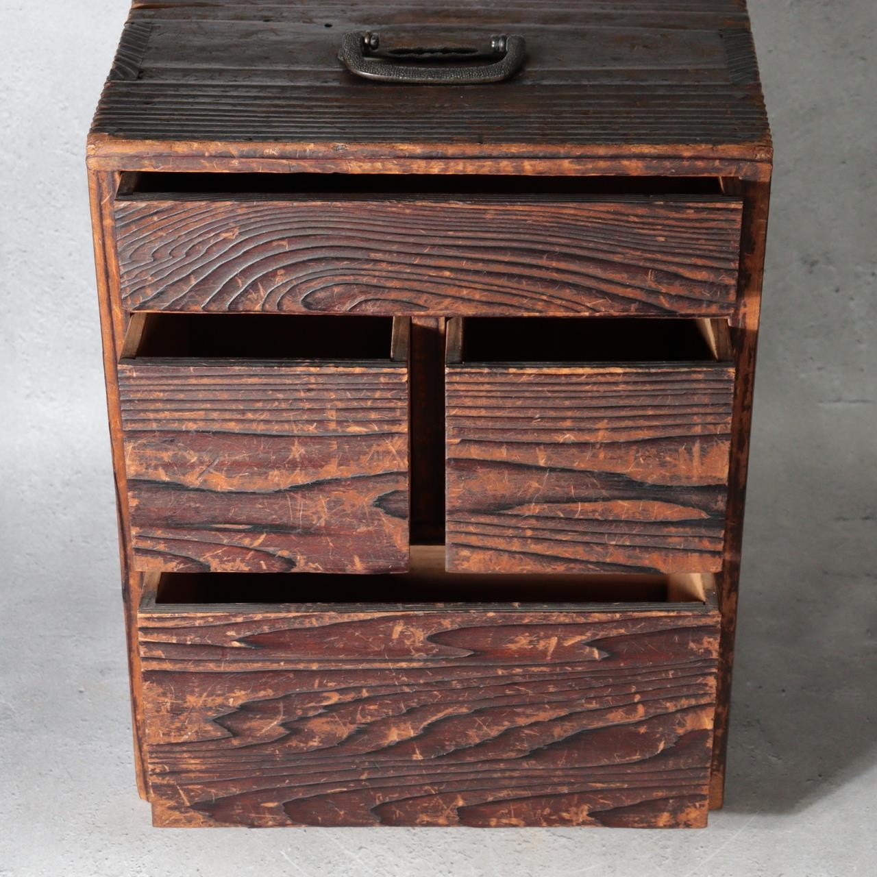 Antique Japanese Merchant Security Drawer Chest Late Edo Nanako Handle WO6278