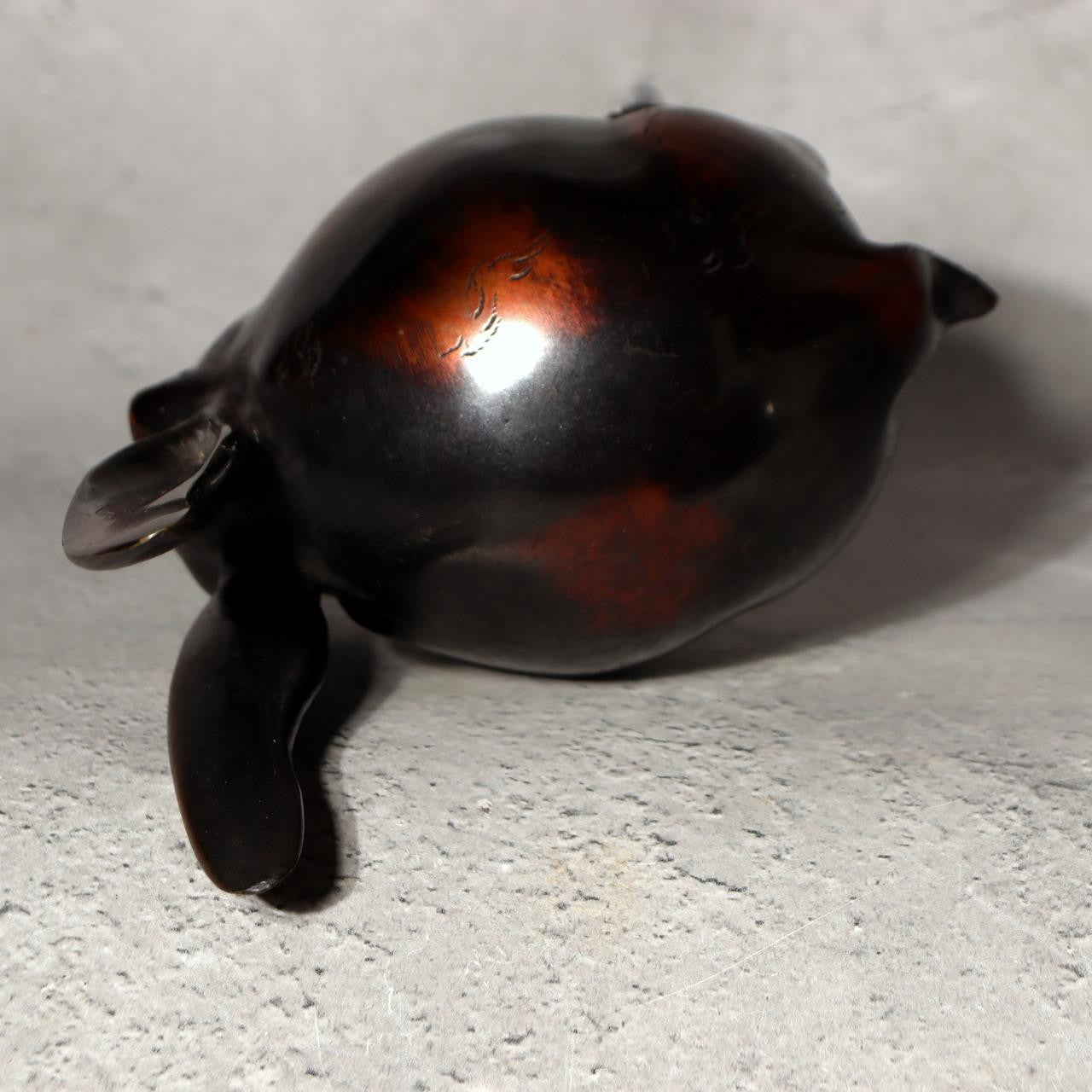 Japanese Bronze Rabbit Pair Okimono Statue Figurine Mottled Red Patina Zen11