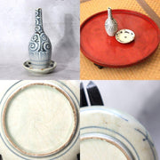 Antique Japanese Imari Sometsuke Set  Tako Karakusa Slender Vase & Kozara Plate16
