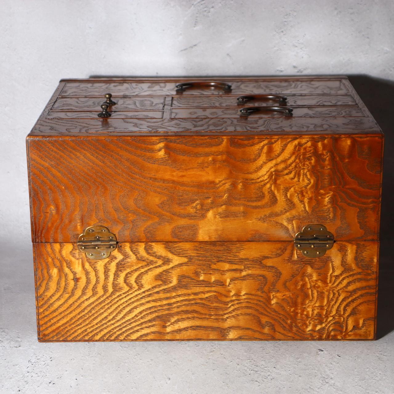 Fine Japanese Haribako - Rare "Tamamoku" Burl & Tiger Grain Wood Sewing Box5