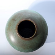 Vintage Heavyweight Japanese Bronze Vase Engraved carp Motif Verdigris Patina3