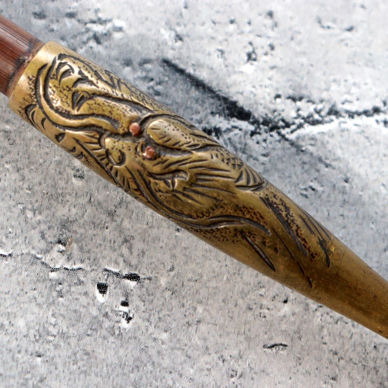 Meiji Period Japanese Kiseru Bamboo Smoking Pipe Dragon Relief WO6405