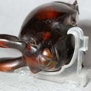 Japanese Bronze Rabbit Pair Okimono Statue Figurine Mottled Red Patina Zen19