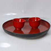 Antique Japanese Aizu Lacquer Round Oval Wooden Serving Tray Warped WO6085