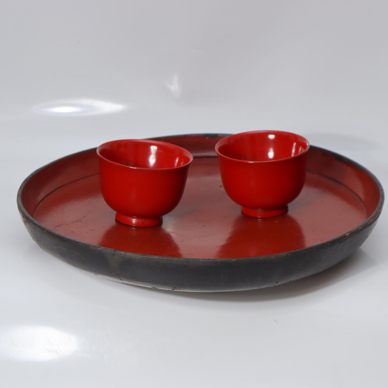 Antique Japanese Aizu Lacquer Round Oval Wooden Serving Tray Warped WO6085