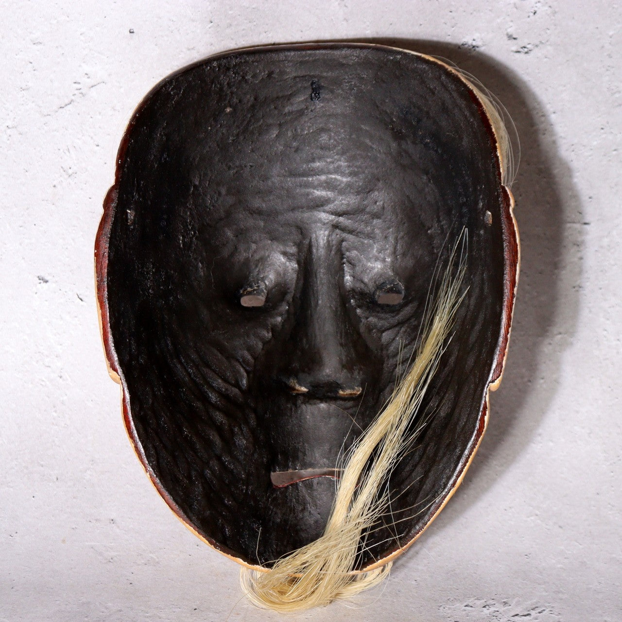 Japanese Hand-Carved Wooden Noh Mask Kojou Refined Old Man Storage Bag MSK5399