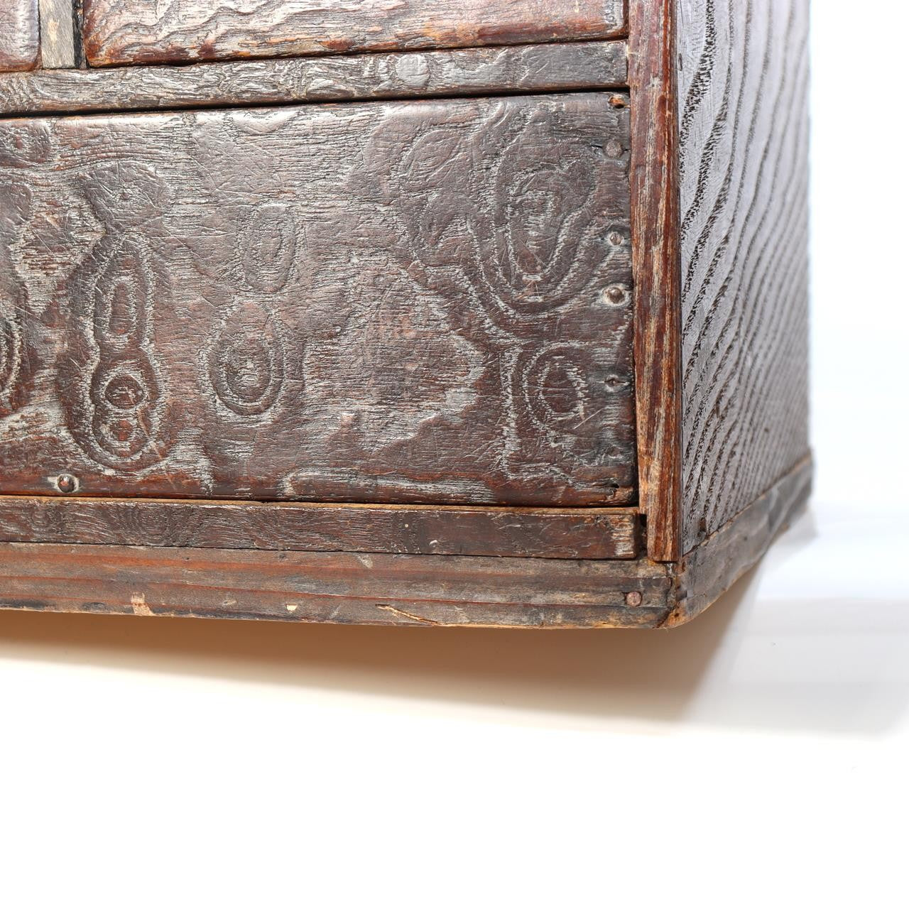 Antique Japanese Haribako Sewing Box Meiji Keyaki/Tamo Wood Brass Hardware Drawe13