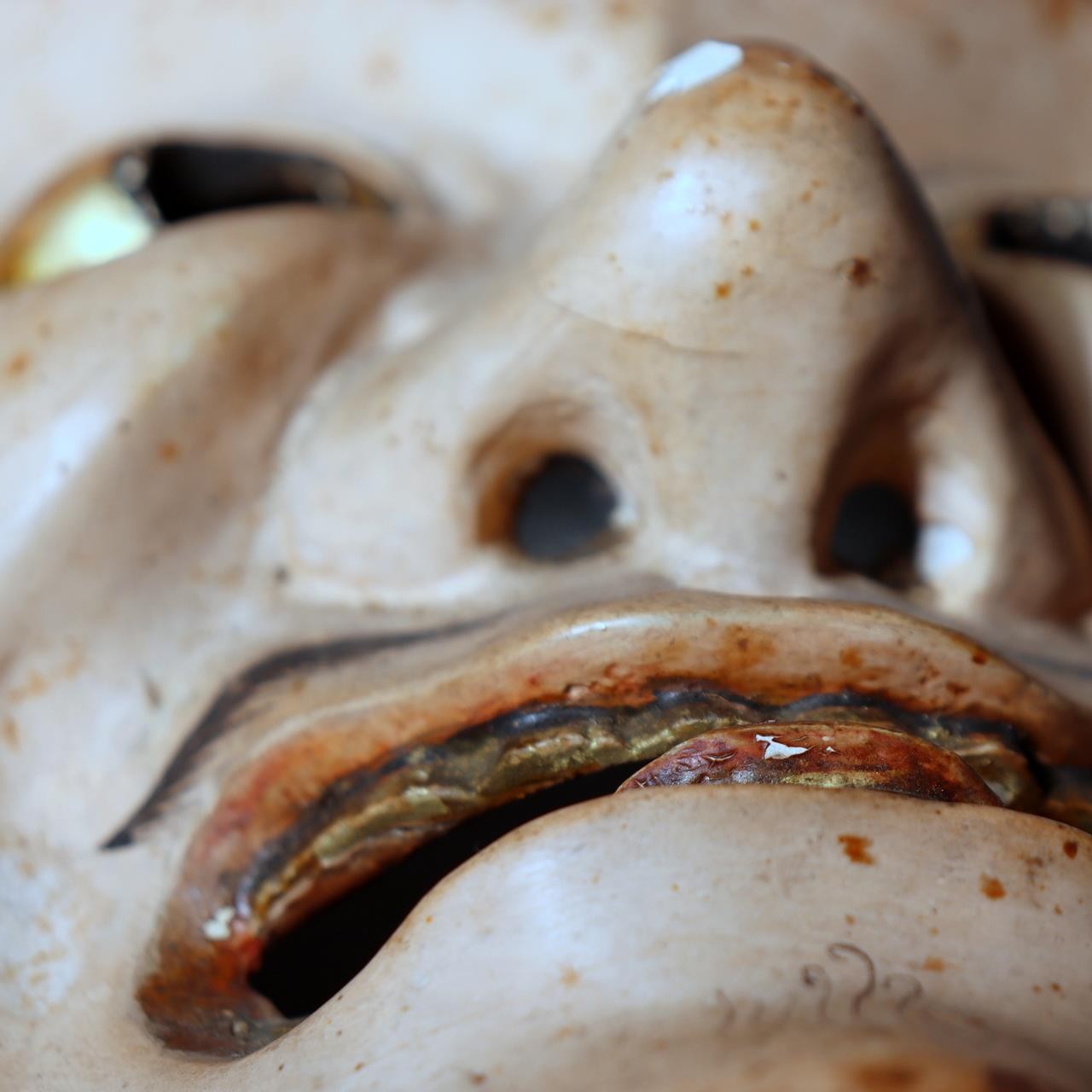 Japanese Wooden Noh Mask Otobide Demon God Gold Eyes Kagura 21cm MSK5297