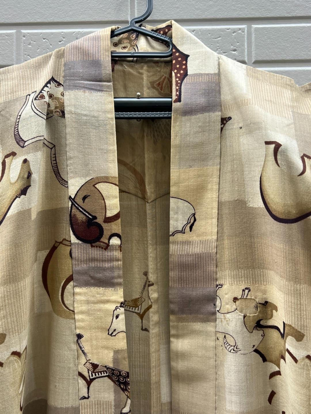 Vintage Japanese Yukata Kimono Animal Pattern Elephants Giraffes9