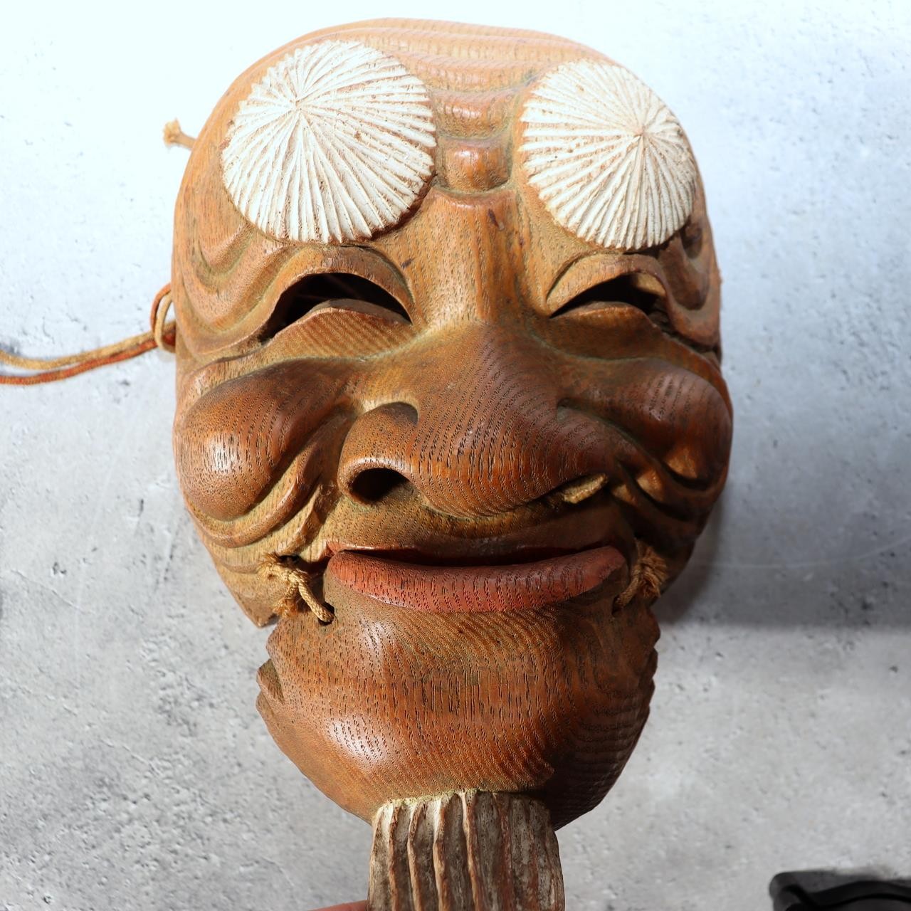 Vintage 1937 Japanese Wood Carved Noh Mask Okina Ise Shinen Shinmen Kagura10