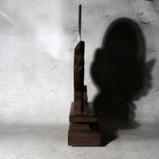 Antique Japanese Shinto Shrine Bronze Mirror Shinkyo Wooden Stand BOSa666