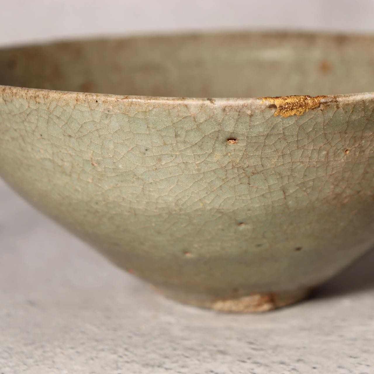 Antique Korean Celadon Tea Bowl Early Joseon Dynasty Sunakodai Kintsugi Box11