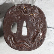 High-Class Antique Japanese Samurai Sword Tsuba Satsuma School Dragon Gold Inlay10