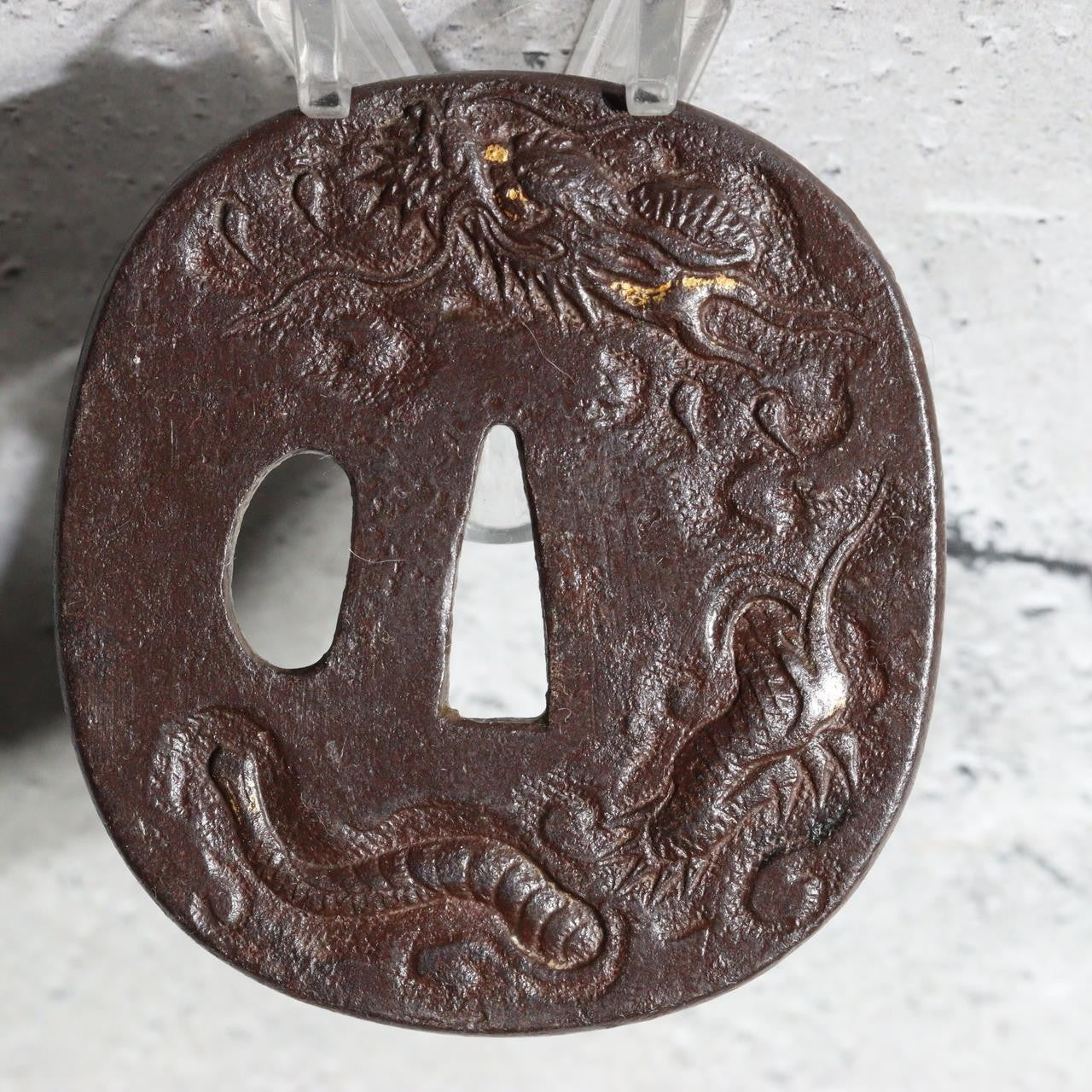 High-Class Antique Japanese Samurai Sword Tsuba Satsuma School Dragon Gold Inlay10