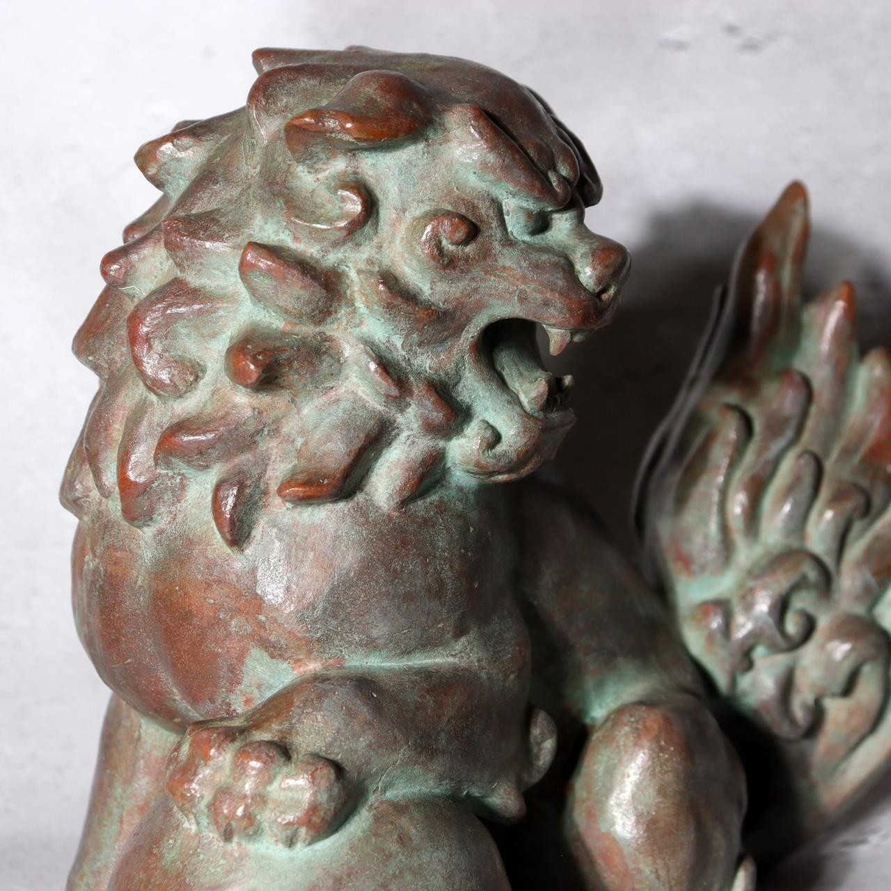 Vintage Japanese Cast Bronze Shishi Lion Statue Tama-tori Guardian Dog 4.2kg12