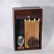 Japanese Vintage Tambour Roll-Top Wooden Box - "Jabara" Slatted Lid Showa Era12