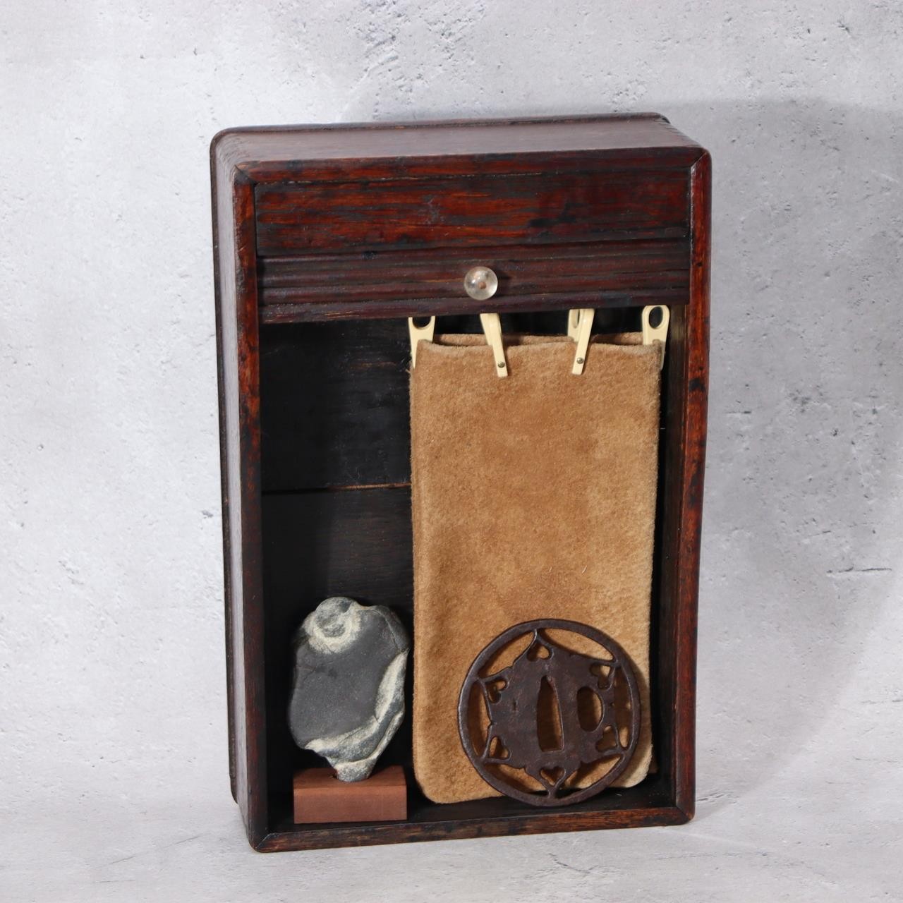 Japanese Vintage Tambour Roll-Top Wooden Box - "Jabara" Slatted Lid Showa Era12