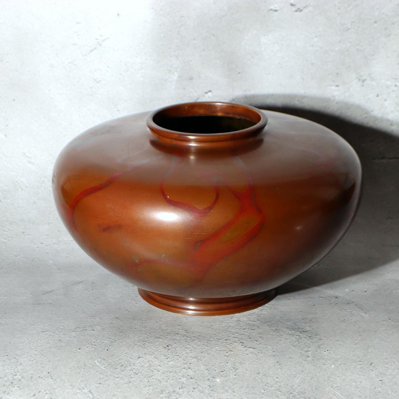 Japanese Hanshido Mottled Purple Bronze Vase Ikebana Vessel 23.5cm3