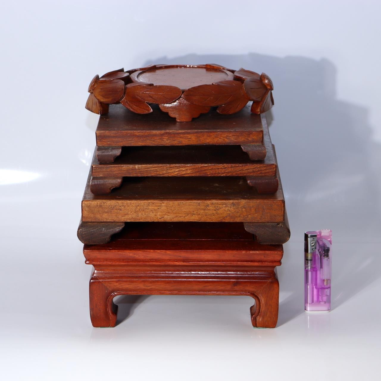 Japanese Vintage Wooden Suiseki Bonsai Display Stand Base Set of 5 WO6040