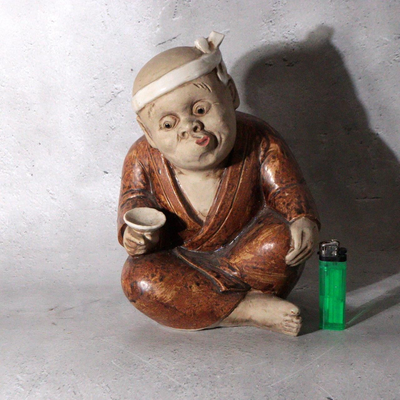 Vintage Japanese Shigaraki Ware Ceramic Figurine Hyottoko Sake Drinker PCP3104