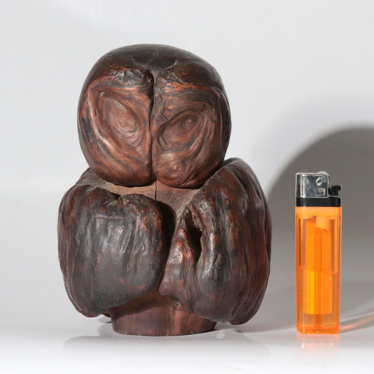 Vintage Japanese Natural Wood Root Carving Owl Figure Okimono WO6650