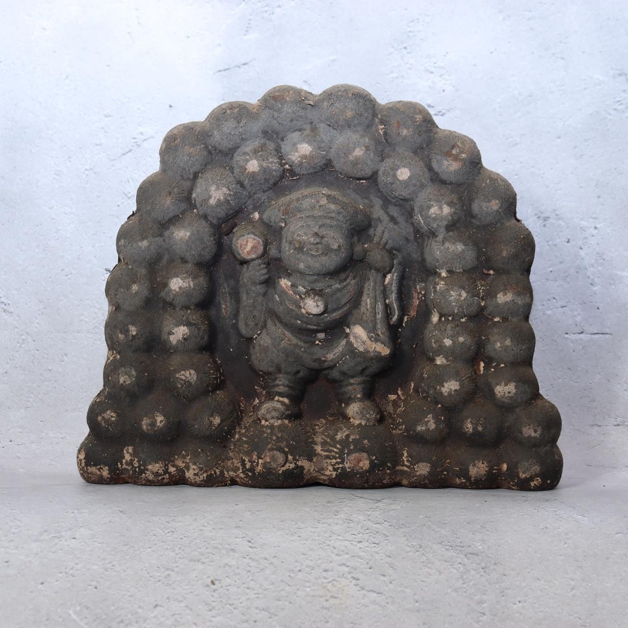 Antique Japanese Clay Daikokuten Plaque God of Wealth Prosperity Edo/Meiji Era0