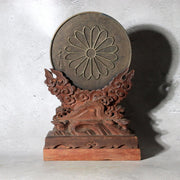 Japanese Antique Shinto Shinkyo Sacred Mirror Wooden Stand Bronze Alloy BOSa670