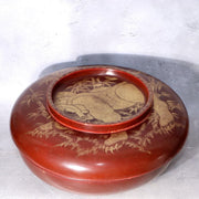 Vintage Japanese Lacquerware Large Lidded Bowl Neko Tora Tiger Bamboo WO6022