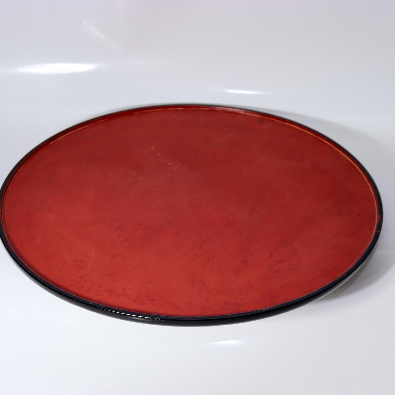 Vintage Aizu Lacquer Round Wooden Serving Tray Plates Red Black Set of 2 Japanes17