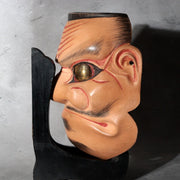 Japanese Carved Wooden Noh Mask Omi Male Demon with Bag MSK5465