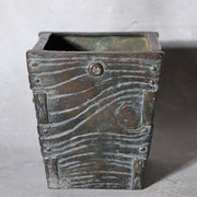 Japanese Meiji -Taisho Bronze Square Vase by Tsuda Shinzui — Mokume Texture15