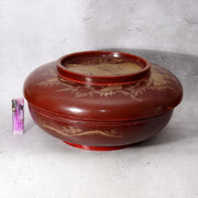 Vintage Japanese Lacquerware Large Lidded Bowl Neko Tora Tiger Bamboo WO6023