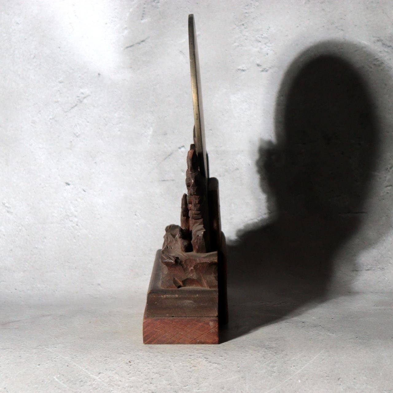 Japanese Antique Shinto Shinkyo Sacred Mirror Wooden Stand Bronze Alloy BOSa6711