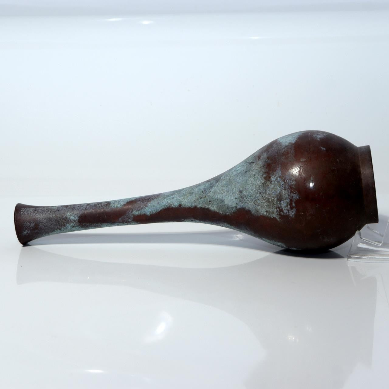 Japanese Vintage Bronze Tsurukubi Flower Vase Long Neck Green Patina Finish3