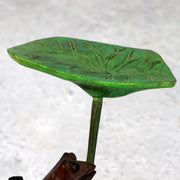Vintage Japanese Wood Carved Frog with Lotus Leaf Umbrella – WO6553