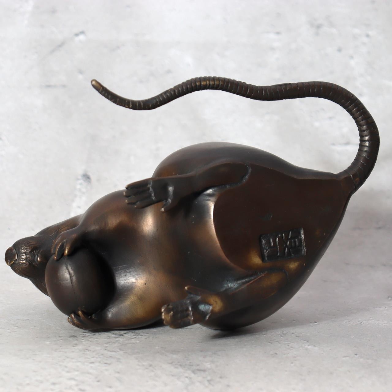 Vintage Japanese Bronze Rat Figurine - Nezumi by Seisai - Signed Tomobako 1.4kg5