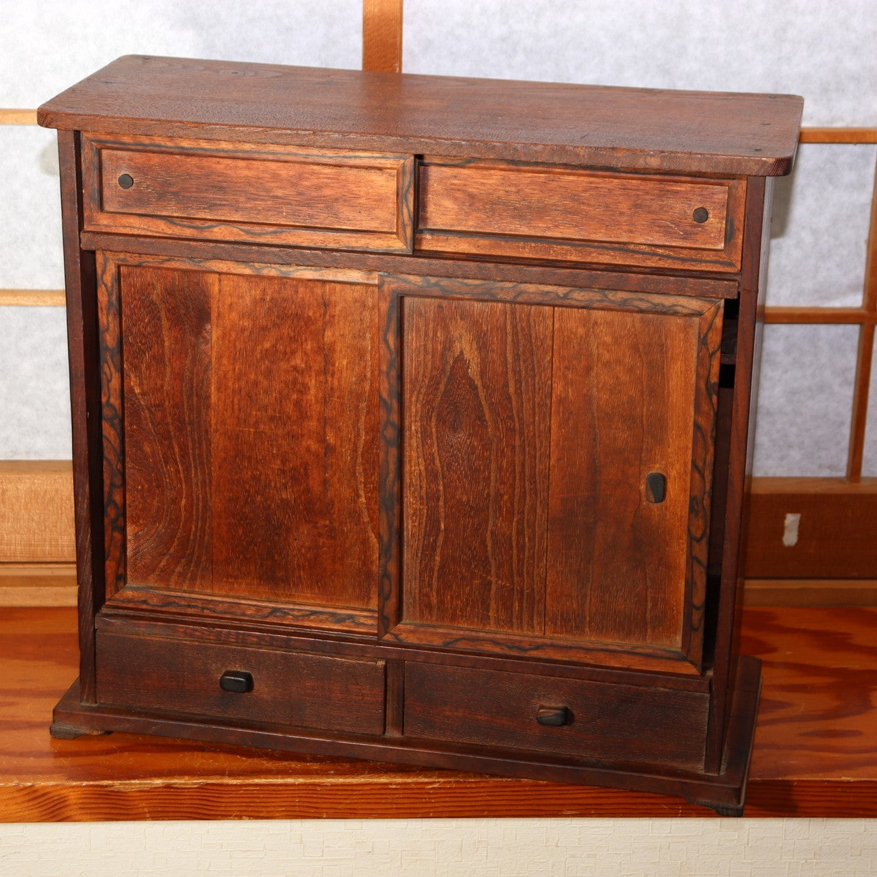 Japanese Antique Cabinet Kotansu Kurogaki Black Persimmon Keyaki Wood Shelf0