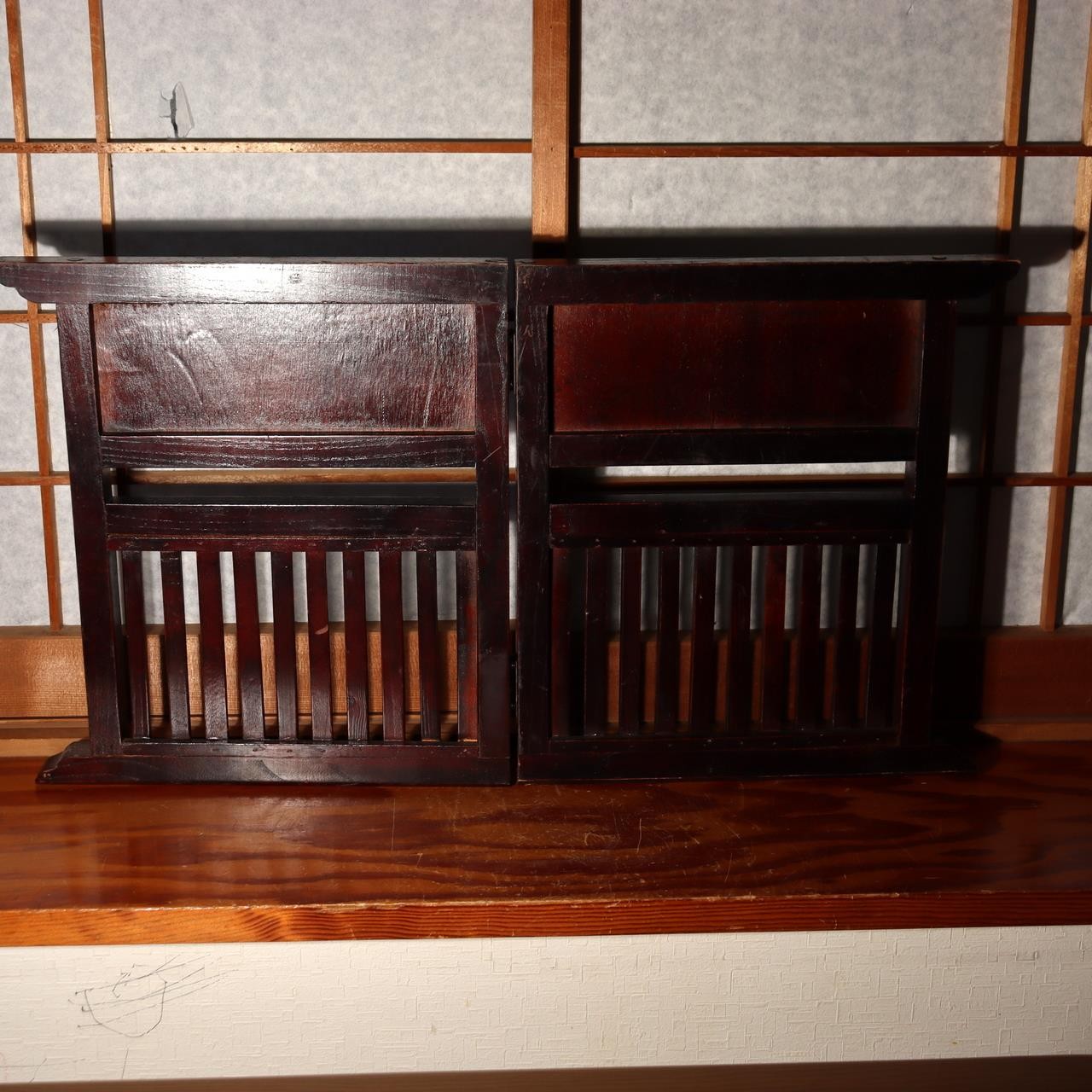 Antique Japanese Wooden Screen Tsuitate Byobu Folding Lattice Partition WO5041