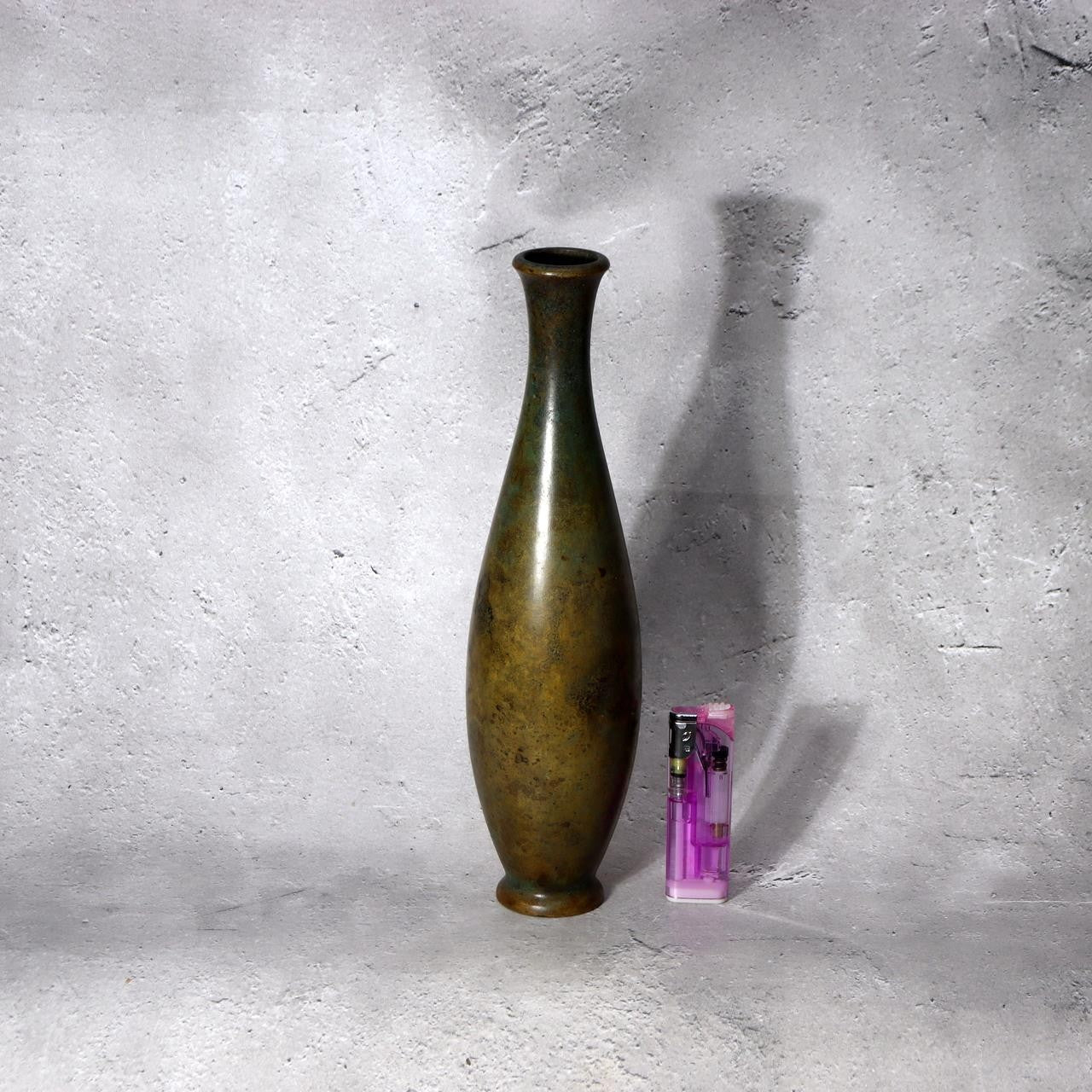 Vintage Japanese Bronze Vase  Slender Silhouette Vivid Verdigris Patina BV7483
