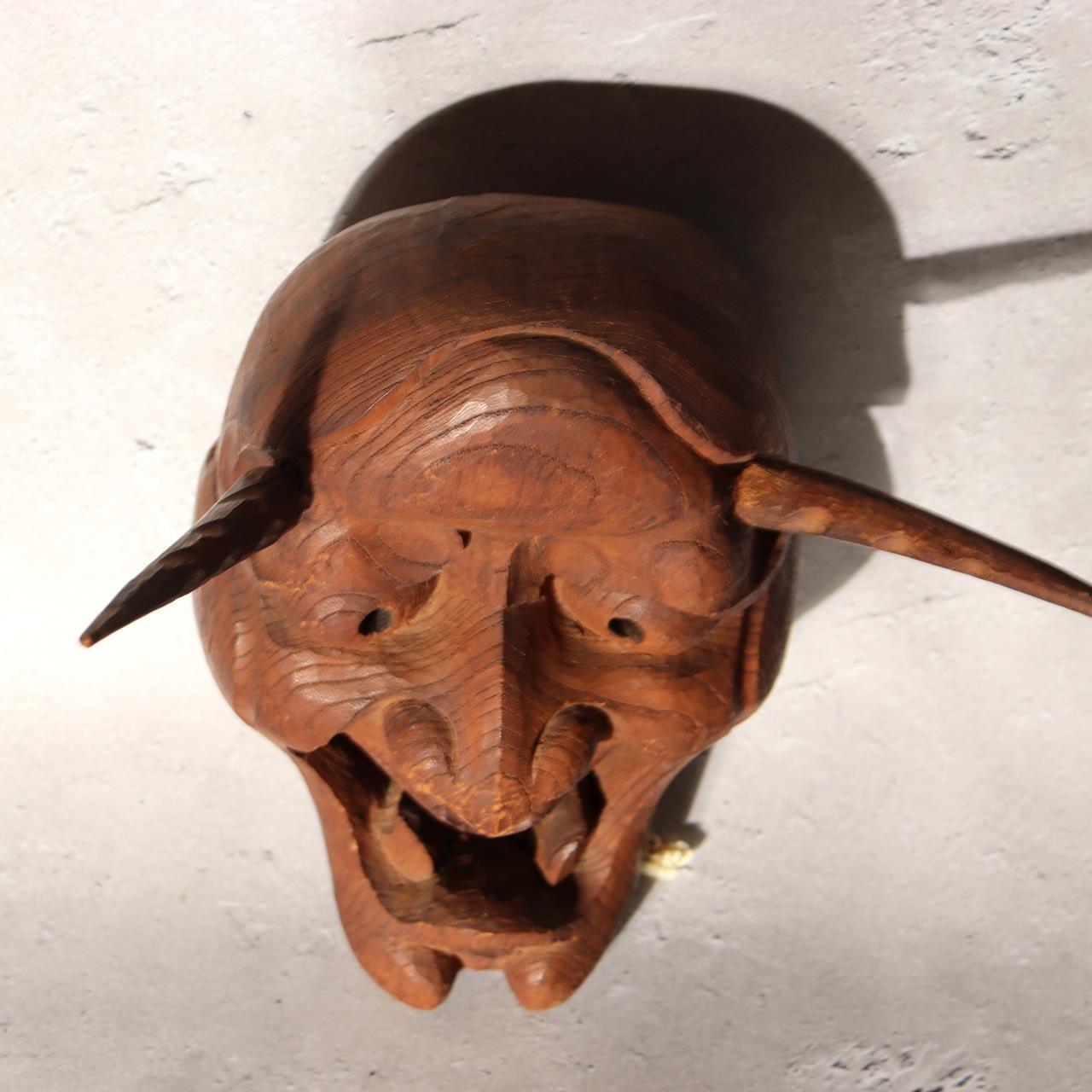 Japanese Antique Wooden Mask Hannya Wall Decor Hardwood Detachable Horns 700g2