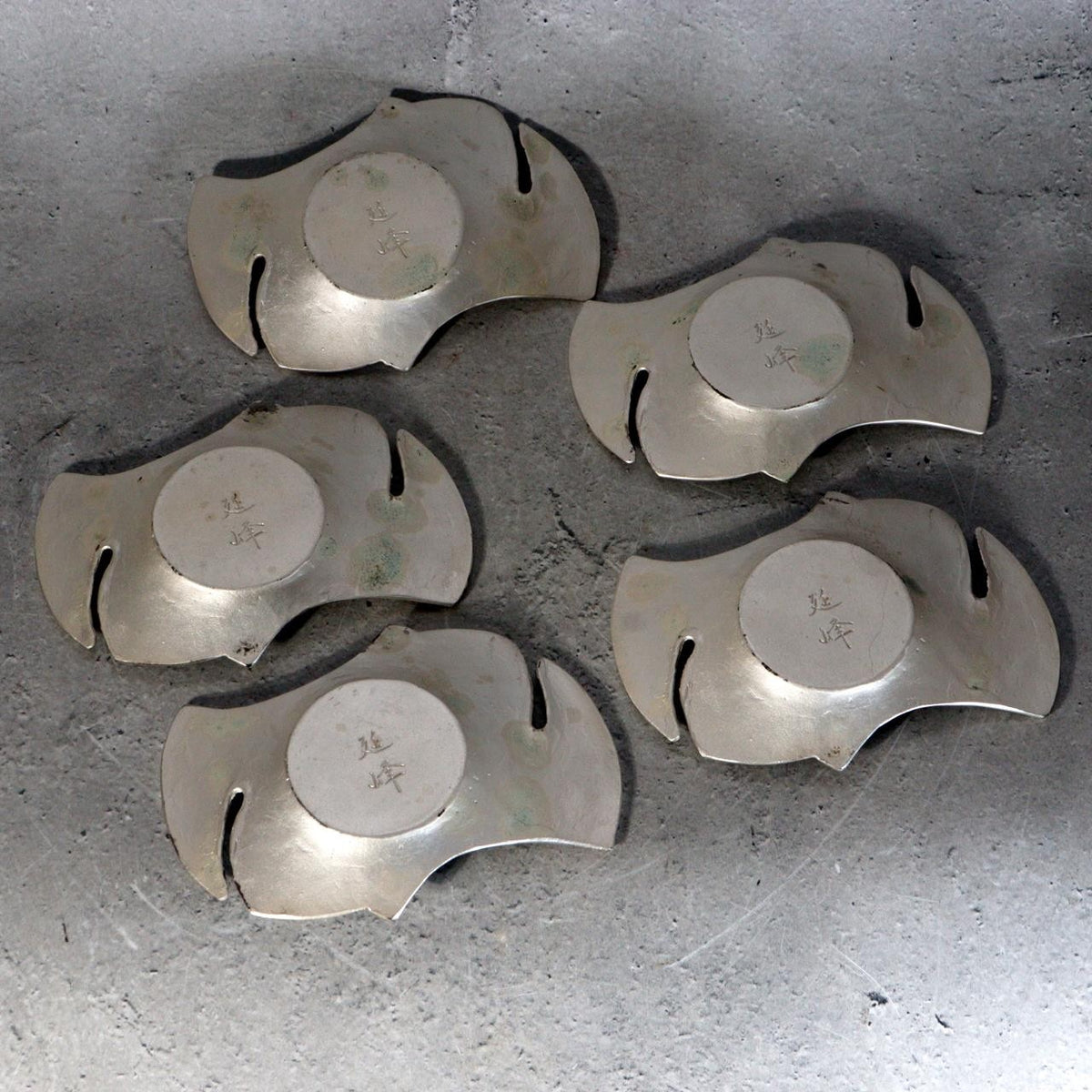 Vintage Japanese Cast Tin Chataku Tea Saucers ginkgo leaves Okajima Set of 53