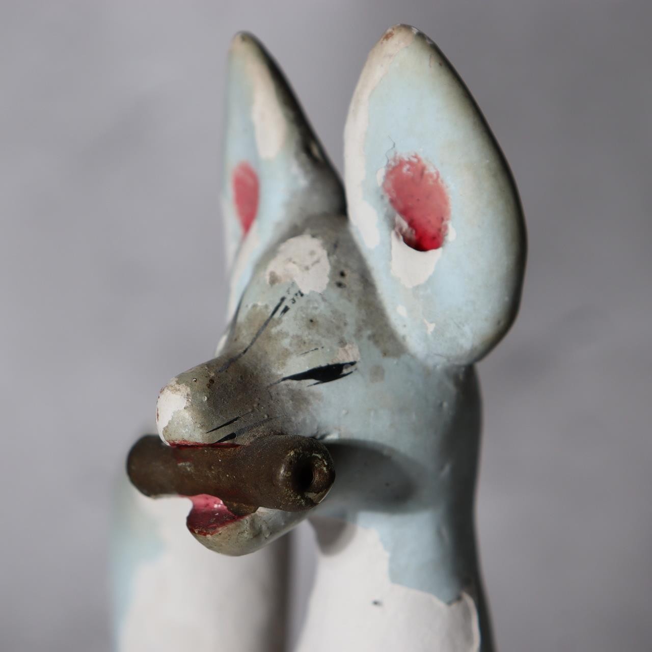 Pair of Vintage Japanese Clay Inari Fox Statues Traditional Gofun Finish Temple16